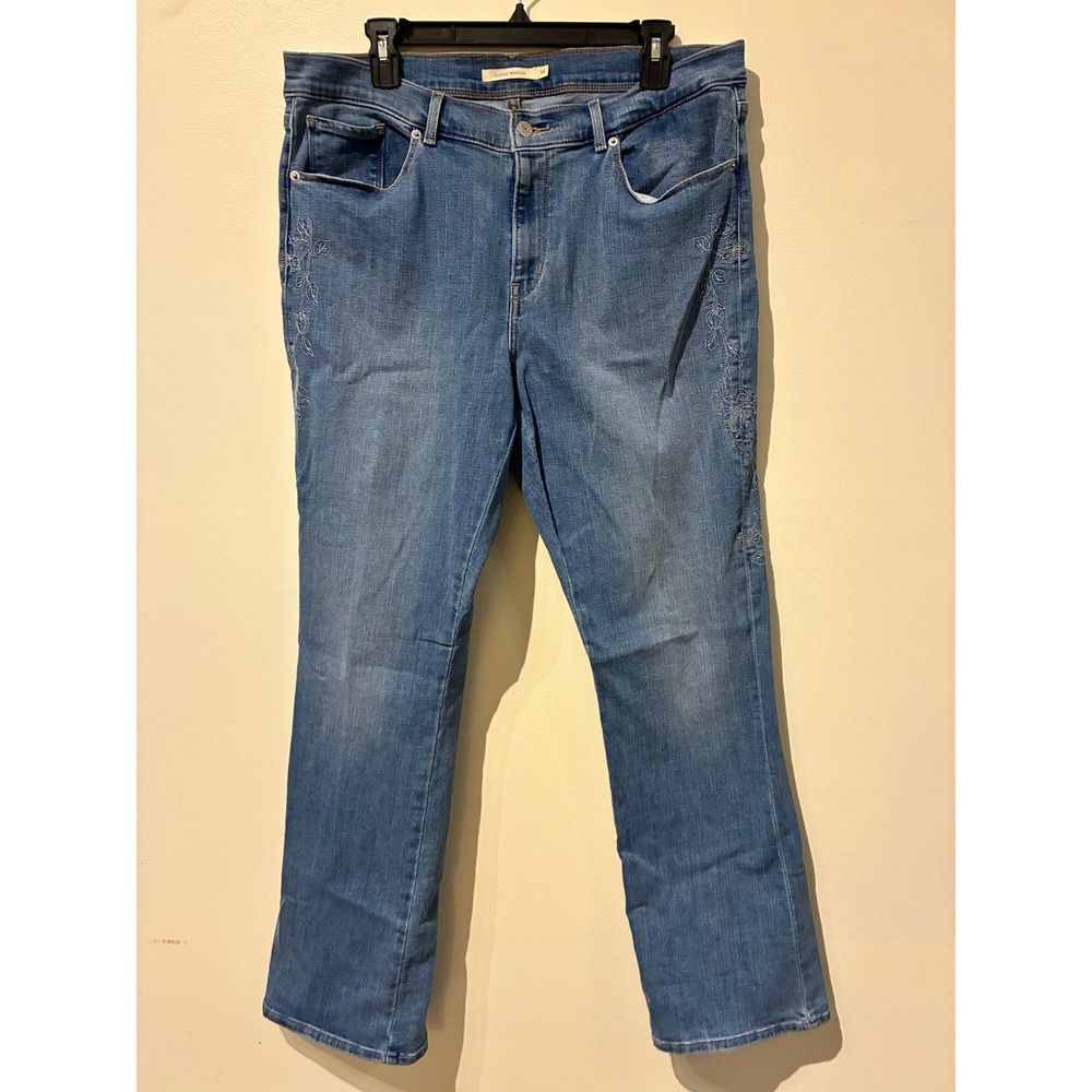 Levis Classic Bootcut Jeans Womens 14 Blue Floral Embroidered Mid Rise Denim